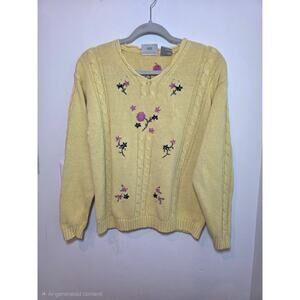 Vtg 90s Northern Reflections Cable Knit Sweater Embroidered Women’s Size Large